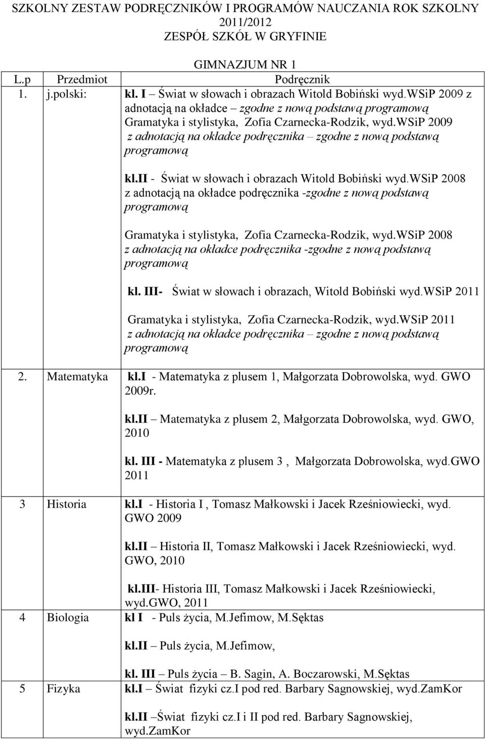 wsip 2009 z adnotacją na okładce podręcznika zgodne z nową podstawą kl.ii - Świat w słowach i obrazach Witold Bobiński wyd.