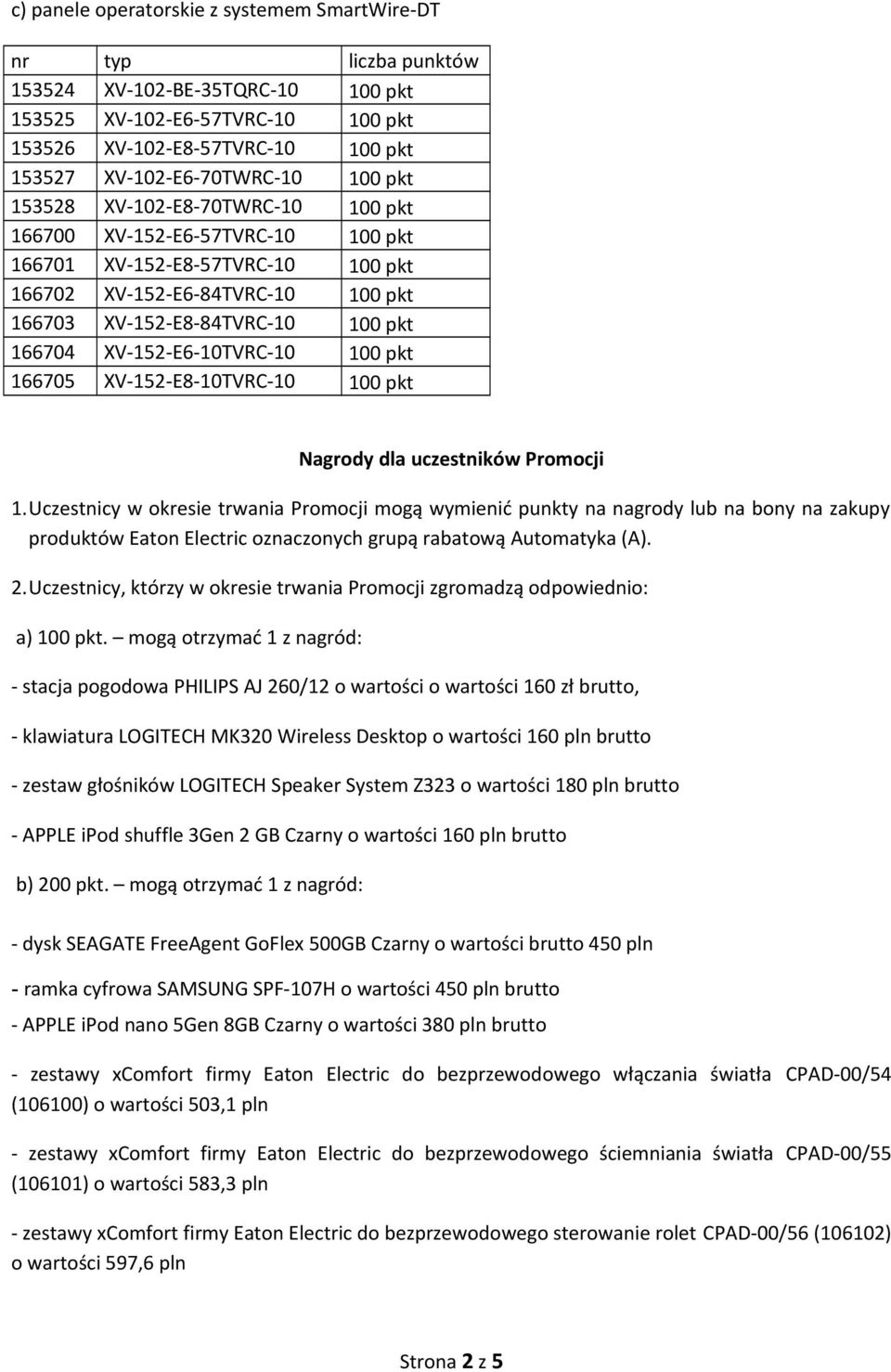 pkt 166705 XV-152-E8-10TVRC-10 100 pkt Nagrody dla uczestników Promocji 1.