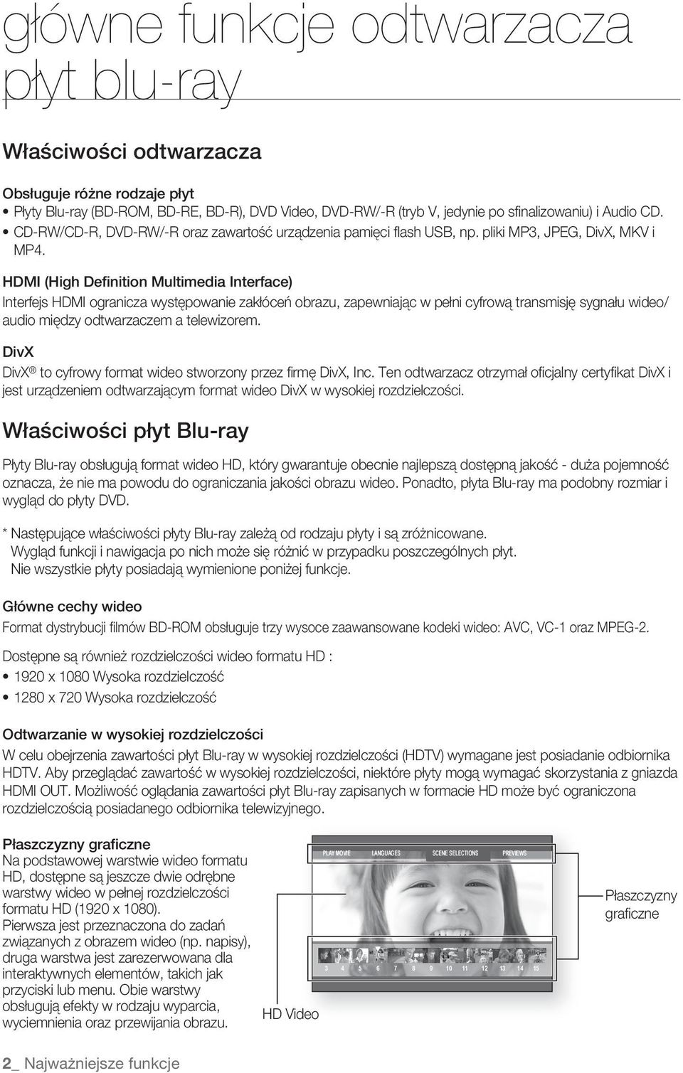 zapewniając w pełni cyfrową transmisję sygnału wideo/ audio między odtwarzaczem a telewizorem DivX DivX to cyfrowy format wideo stworzony przez fi rmę DivX, Inc Ten odtwarzacz otrzymał ofi cjalny