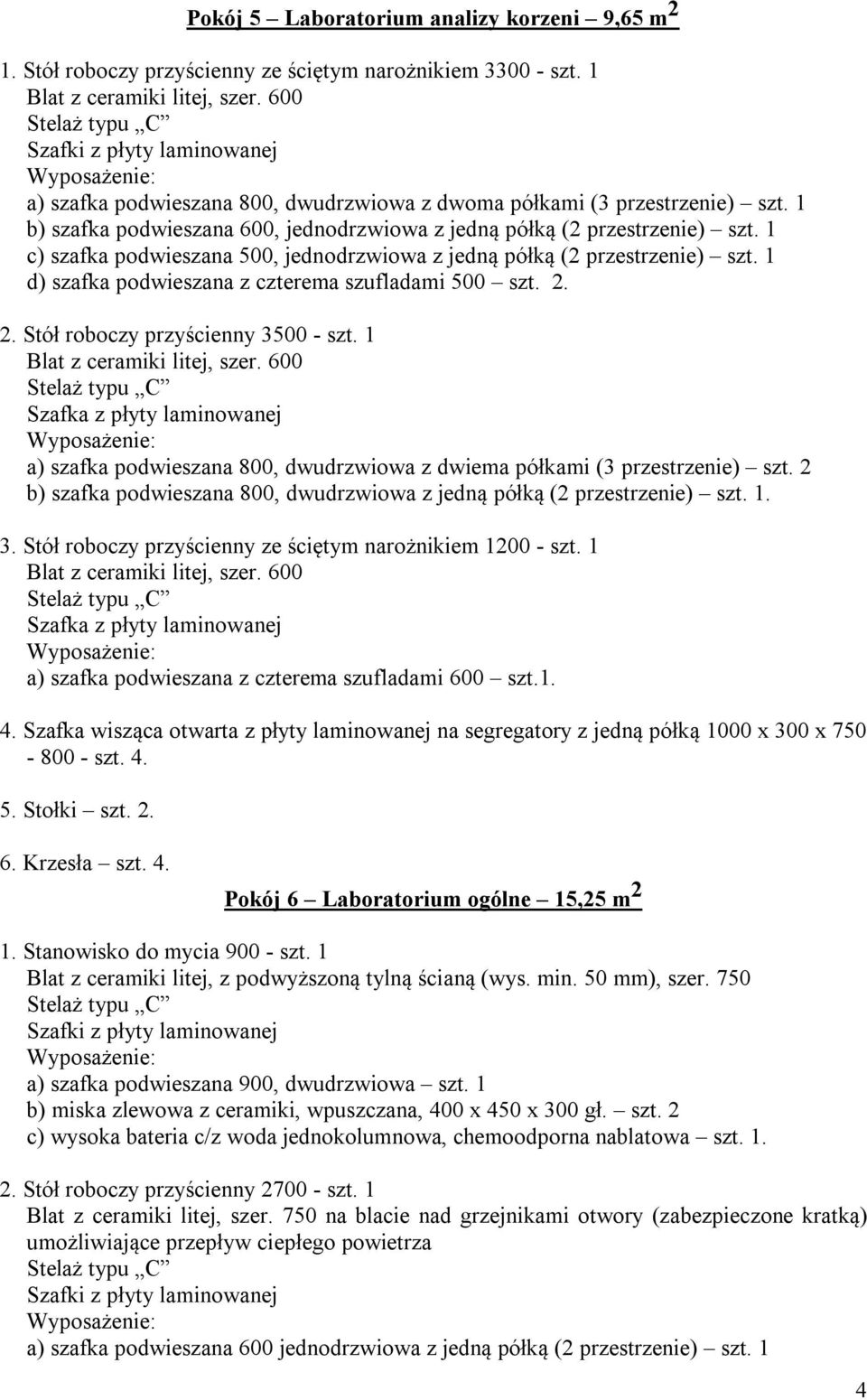 1 d) szafka podwieszana z czterema szufladami 500 szt. 2. 2. Stół roboczy przyścienny 3500 - szt. 1 a) szafka podwieszana 800, dwudrzwiowa z dwiema półkami (3 przestrzenie) szt.