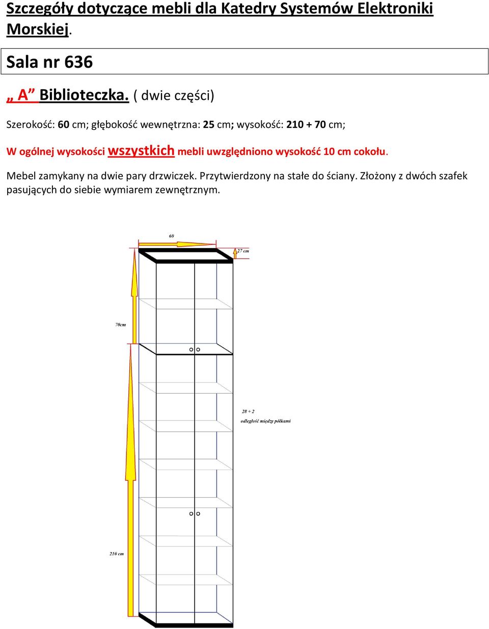 wysokości wszystkich mebli uwzględniono wysokość 10 cm cokołu.