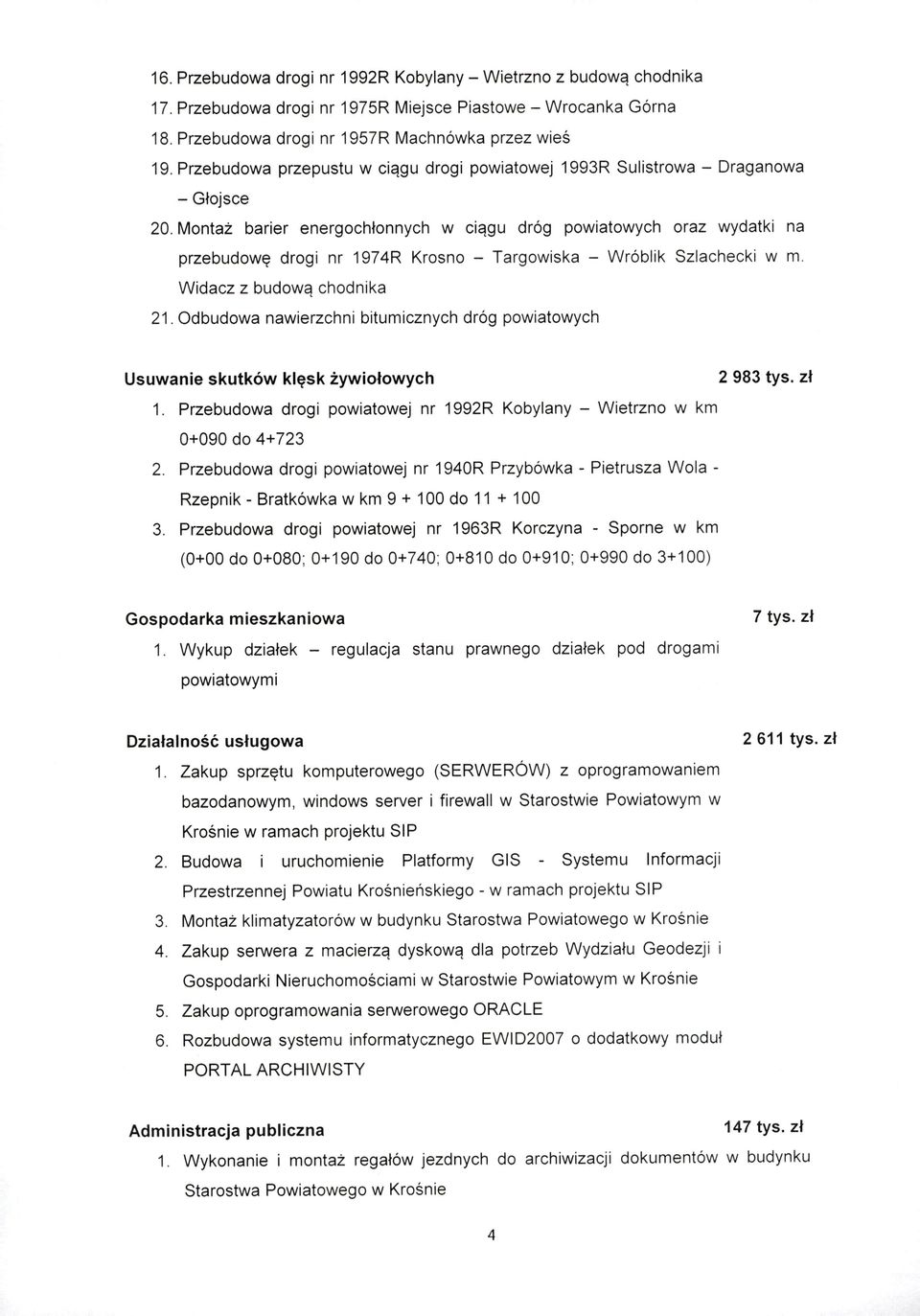 Montaż barier energochłonnych w ciągu dróg powiatowych oraz wydatki na przebudowę drogi nr 1974R Krosno - Targowiska - Wróblik Szlachecki w m. Widacz z budową chodnika 21.