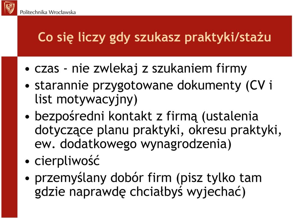 firmą (ustalenia dotyczące planu praktyki, okresu praktyki, ew.