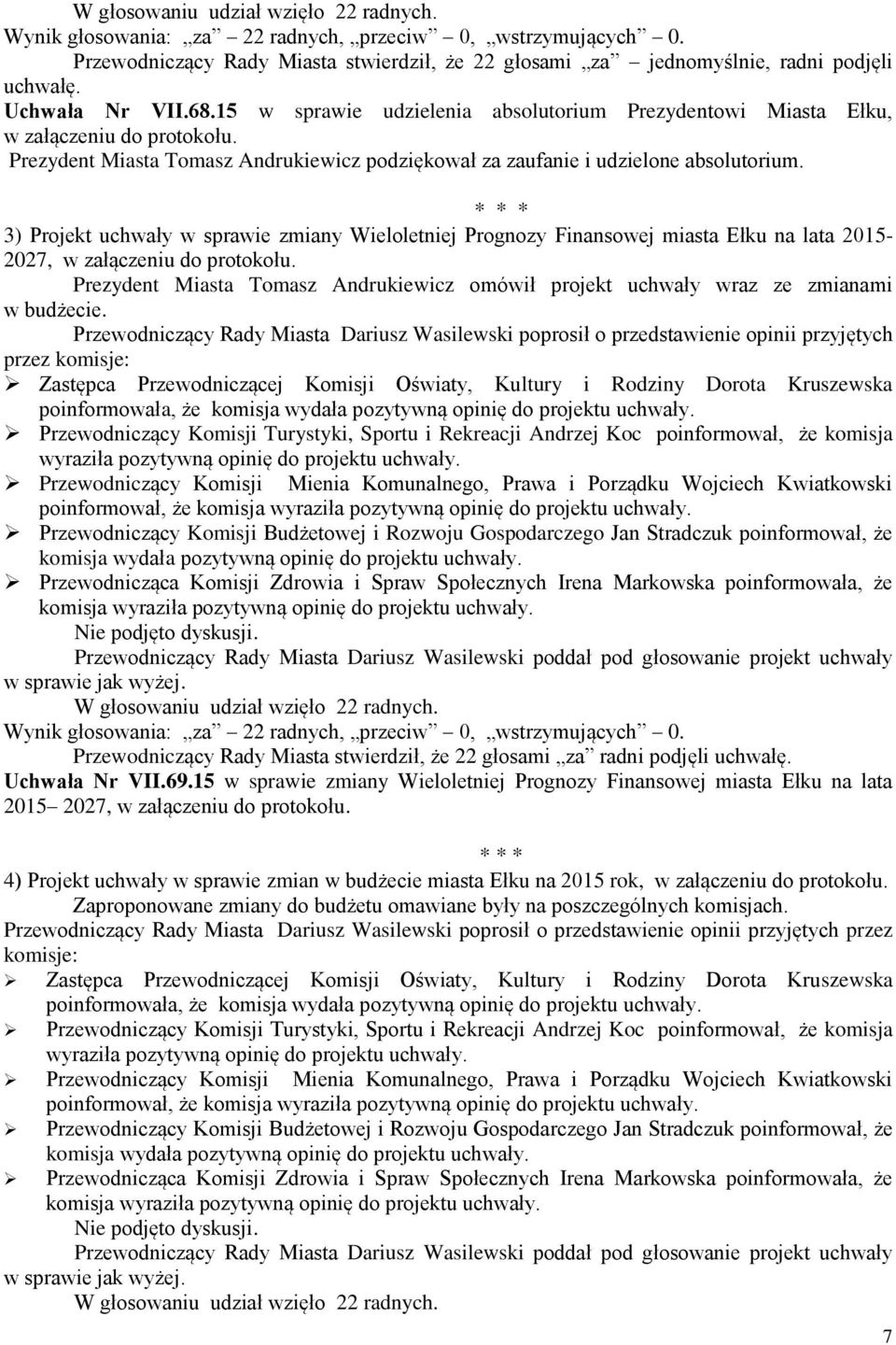 3) Projekt uchwały w sprawie zmiany Wieloletniej Prognozy Finansowej miasta Ełku na lata 2015-2027, w załączeniu do protokołu.