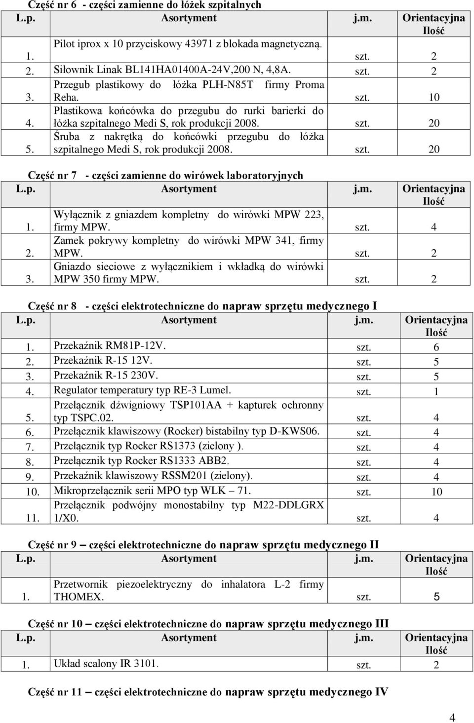 Śruba z nakrętką do końcówki przegubu do łóżka szpitalnego Medi S, rok produkcji 2008. szt.