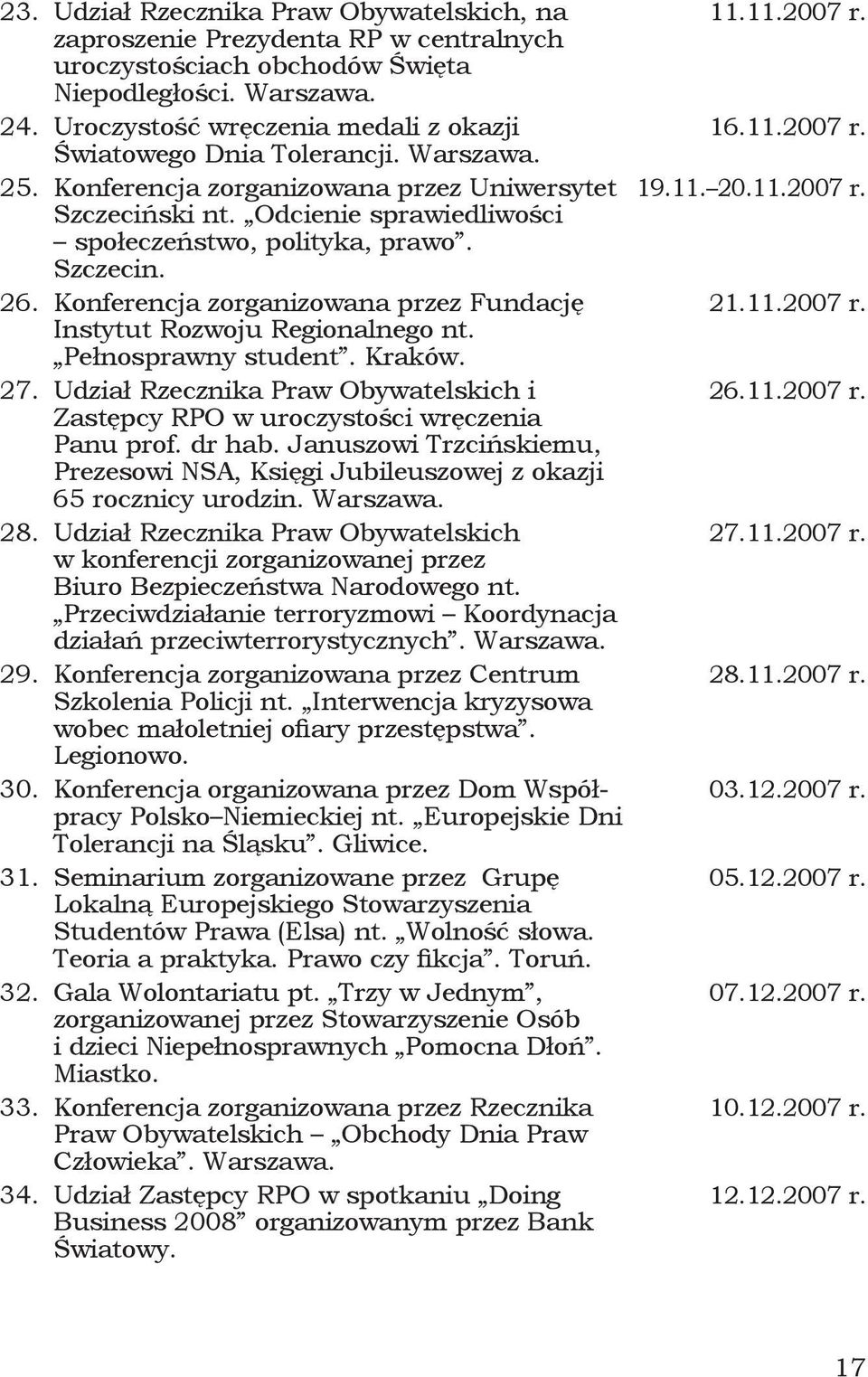 Szczecin. 26. Konferencja zorganizowana przez Fundację Instytut Rozwoju Regionalnego nt. Pełnosprawny student. Kraków. 27.