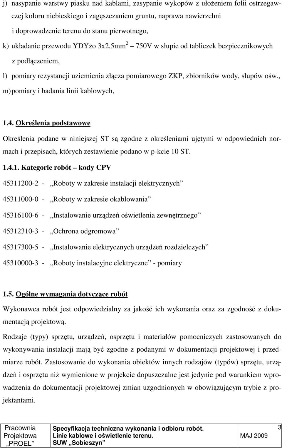 , m) pomiary i badania linii kablowych, 1.4.