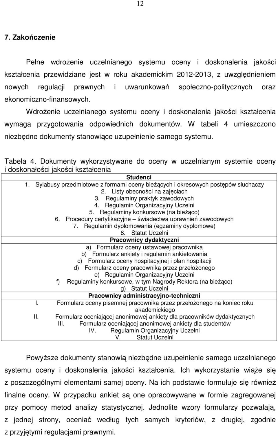 W tabeli 4 umieszczono niezbędne dokumenty stanowiące uzupełnienie samego systemu. Tabela 4.