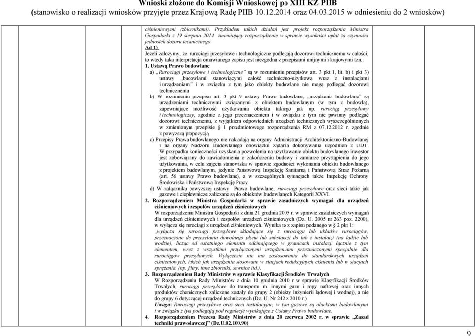 Ad 1) Jeżeli założymy, że rurociągi przesyłowe i technologiczne podlegają dozorowi technicznemu w całości, to wtedy taka interpretacja omawianego zapisu jest niezgodna z przepisami unijnymi i