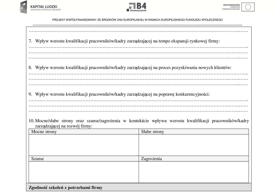 Wpływ wzrostu kwalifikacji pracowników/kadry zarządzającej na poprawę konkurencyjności: 10.
