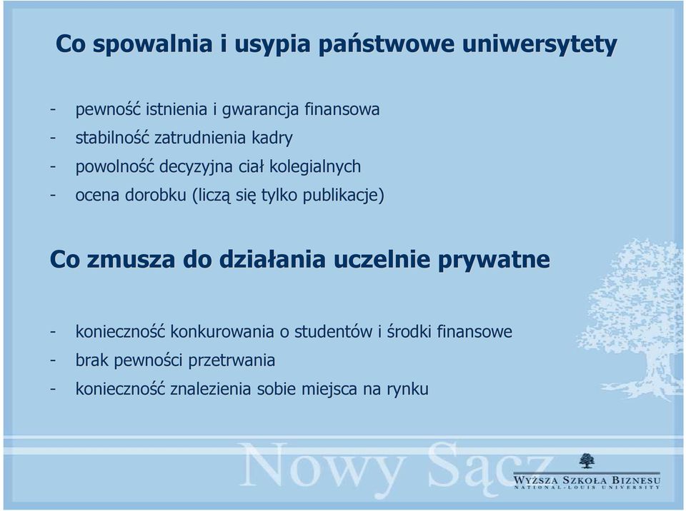 się tylko publikacje) Co zmusza do działania uczelnie prywatne - konieczność konkurowania o