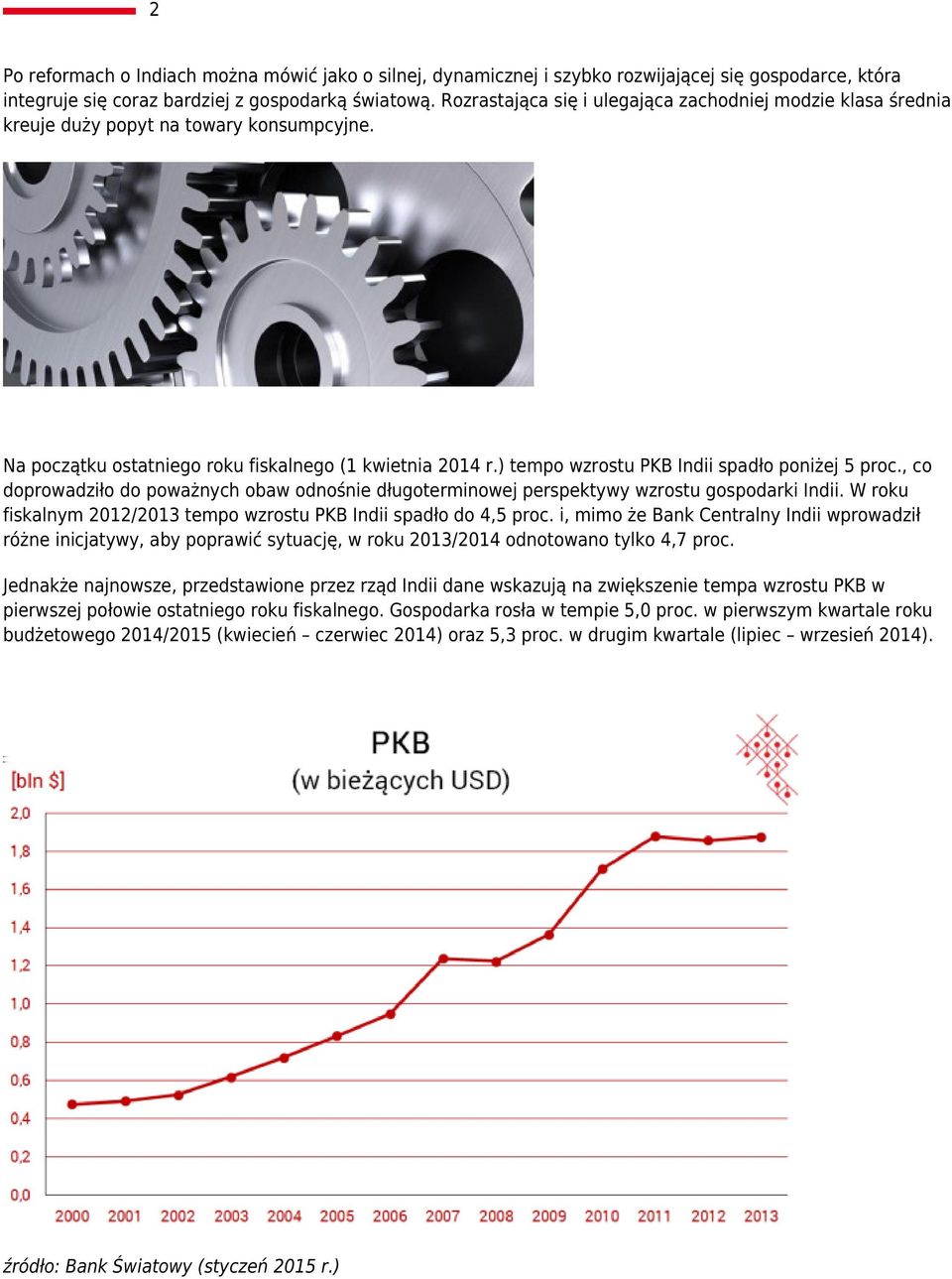 ) tempo wzrostu PKB Indii spadło poniżej 5 proc., co doprowadziło do poważnych obaw odnośnie długoterminowej perspektywy wzrostu gospodarki Indii.