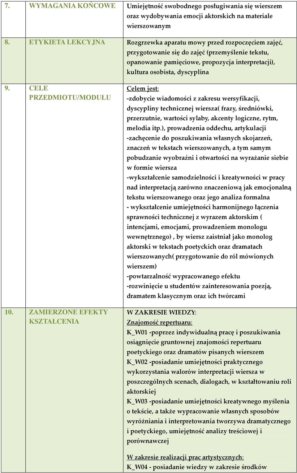 CELE PRZEDMIOTU/MODUŁU 10.