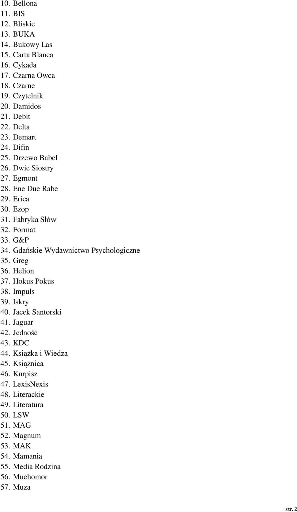 Gdańskie Wydawnictwo Psychologiczne 35. Greg 36. Helion 37. Hokus Pokus 38. Impuls 39. Iskry 40. Jacek Santorski 41. Jaguar 42. Jedność 43. KDC 44.