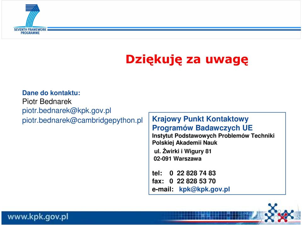 pl Krajowy Punkt Kontaktowy Programów Badawczych UE Instytut Podstawowych