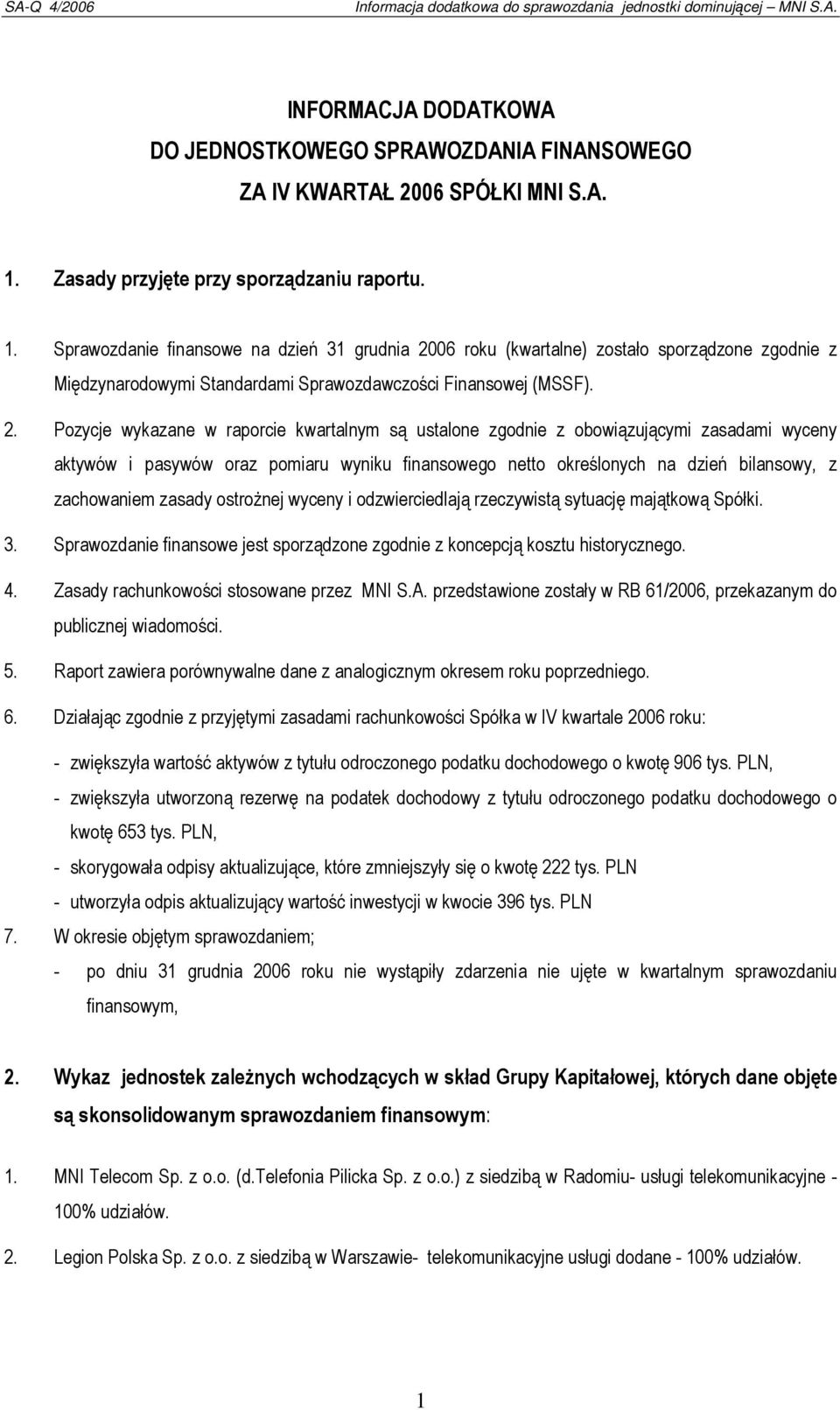 Sprawozdanie finansowe na dzień 31 grudnia 20