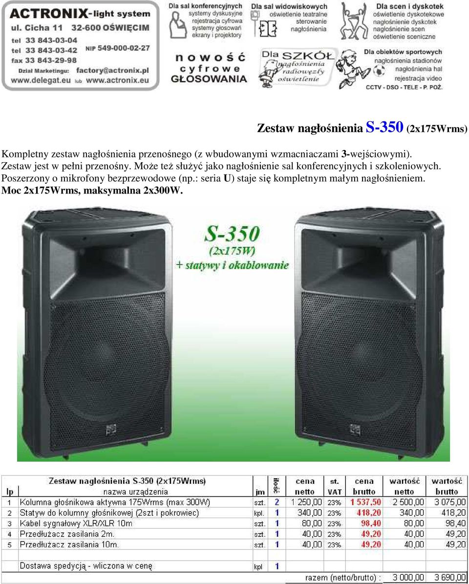 3-wejściowymi). Poszerzony o mikrofony bezprzewodowe (np.