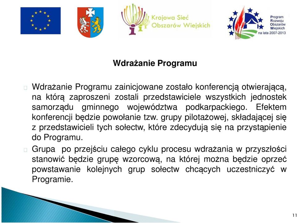 grupy pilotażowej, składającej się z przedstawicieli tych sołectw, które zdecydują się na przystąpienie do Programu.