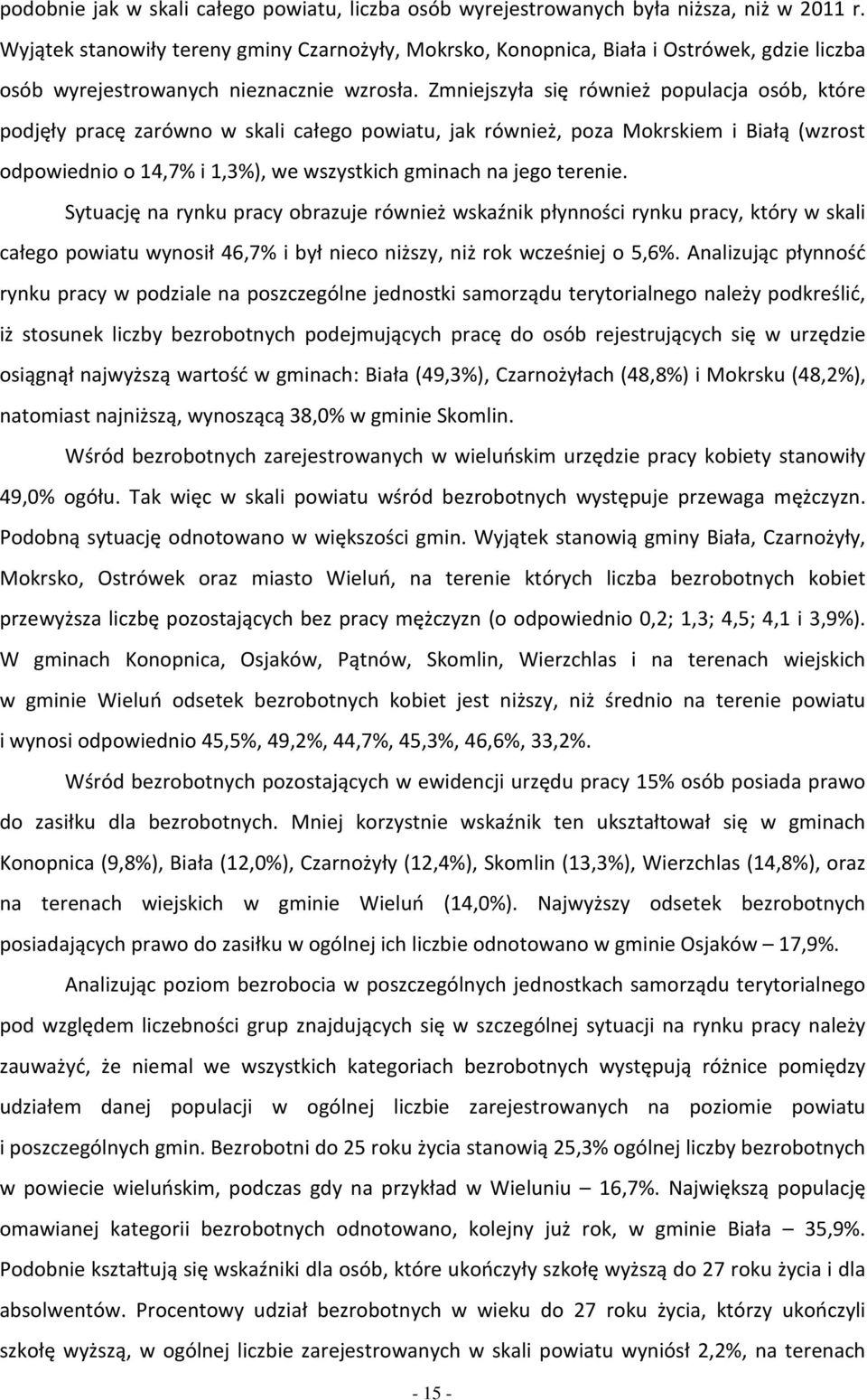 Sytucję n rynu prcy rzuje również wsźni płynnści rynu prcy, tóry w sli cłeg pwitu wynsił 46,7% i ył niec niższy, niż r wcześniej 5,6%.