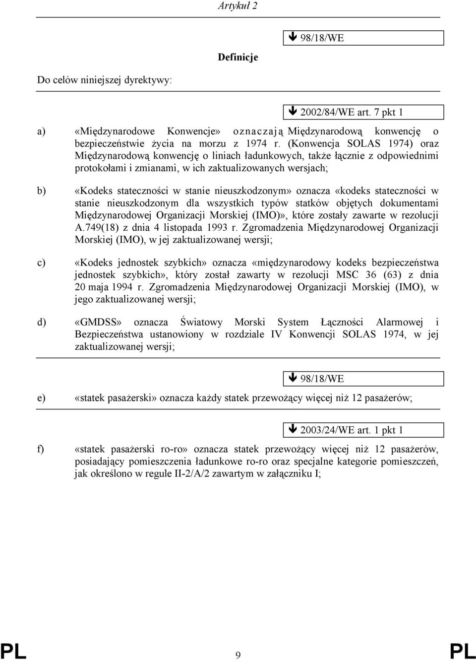 nieuszkodzonym» oznacza «kodeks stateczności w stanie nieuszkodzonym dla wszystkich typów statków objętych dokumentami Międzynarodowej Organizacji Morskiej (IMO)», które zostały zawarte w rezolucji A.