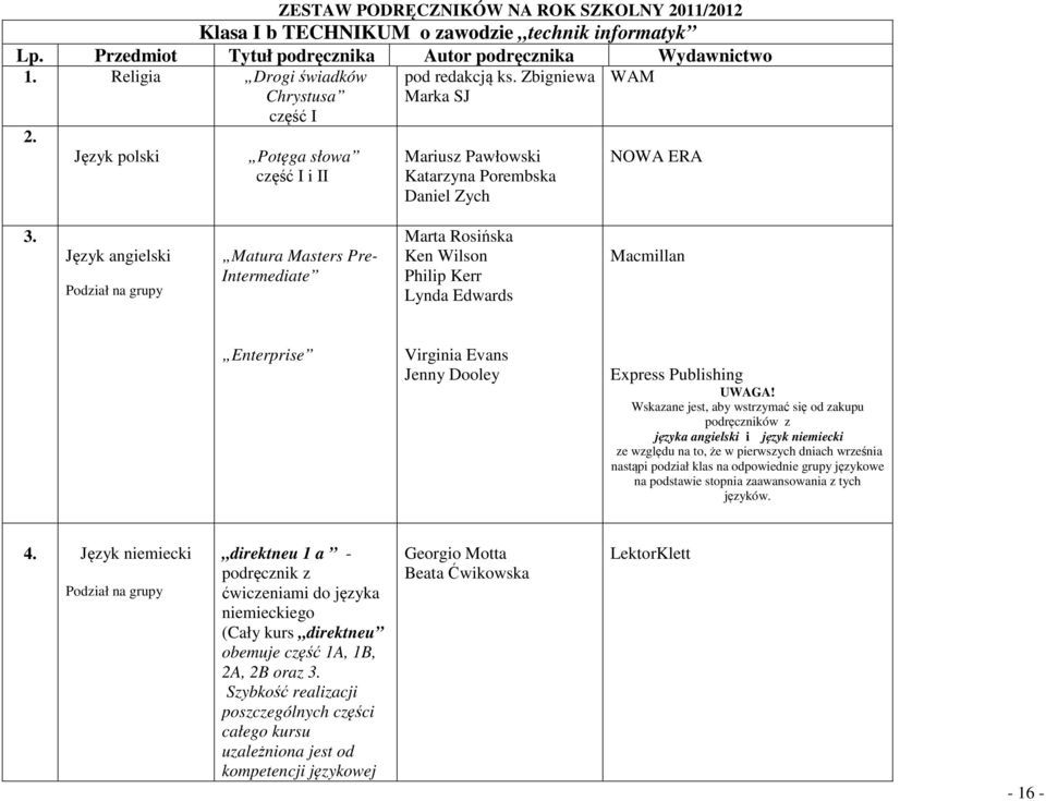 Język angielski Matura Masters Pre- Intermediate Marta Rosińska Ken Wilson Philip Kerr Lynda Edwards Macmillan Enterprise UWAGA!