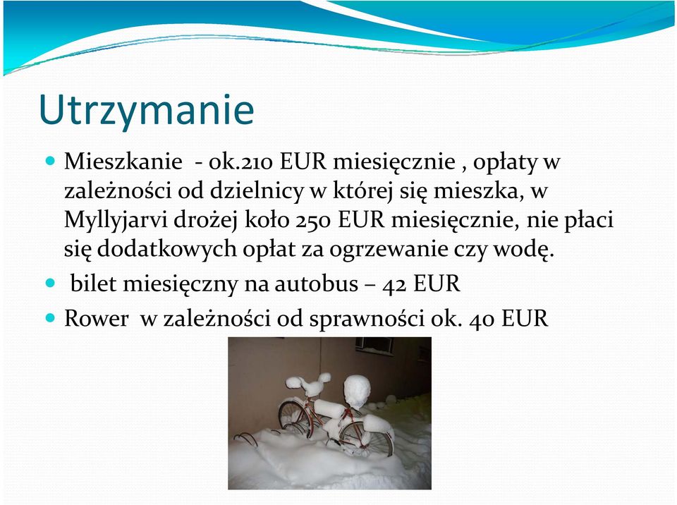 mieszka, w Myllyjarvi drożej koło 250 EUR miesięcznie, nie płaci się