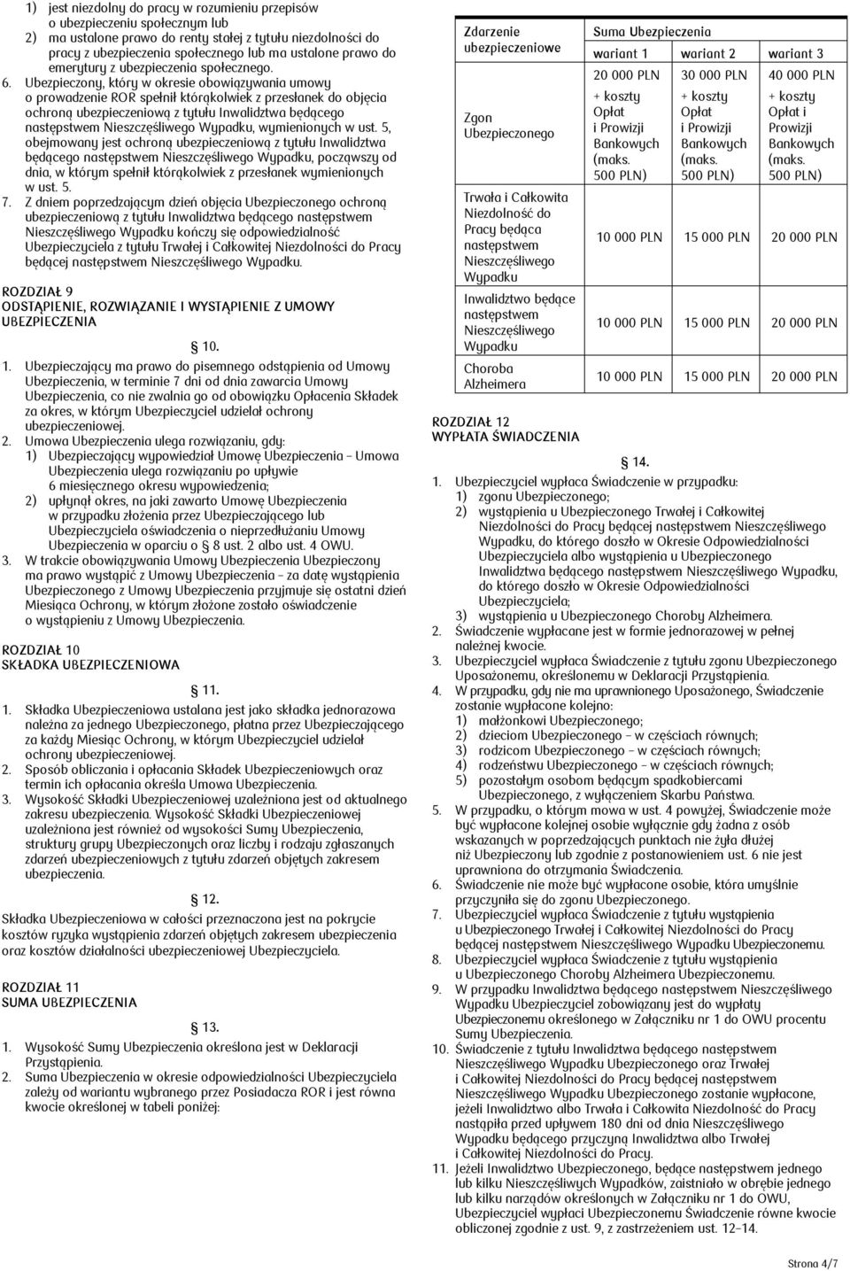 Ubezpieczony, który w okresie obowiązywania umowy o prowadzenie ROR spełnił którąkolwiek z przesłanek do objęcia ochroną ubezpieczeniową z tytułu Inwalidztwa będącego następstwem Nieszczęśliwego