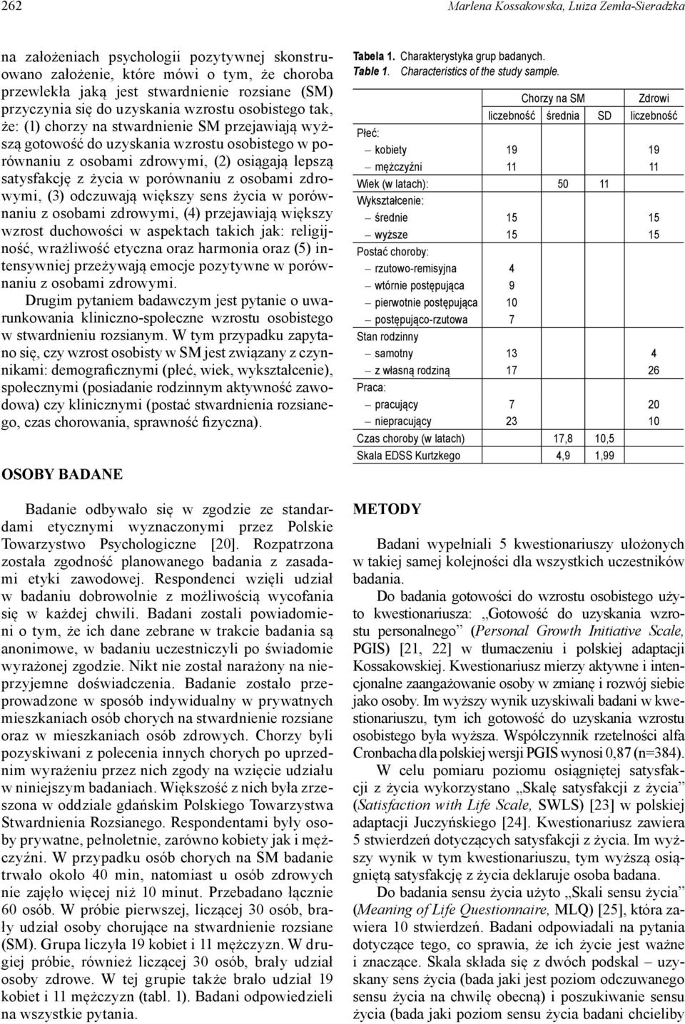 z życia w porównaniu z osobami zdrowymi, (3) odczuwają większy sens życia w porównaniu z osobami zdrowymi, (4) przejawiają większy wzrost duchowości w aspektach takich jak: religijność, wrażliwość