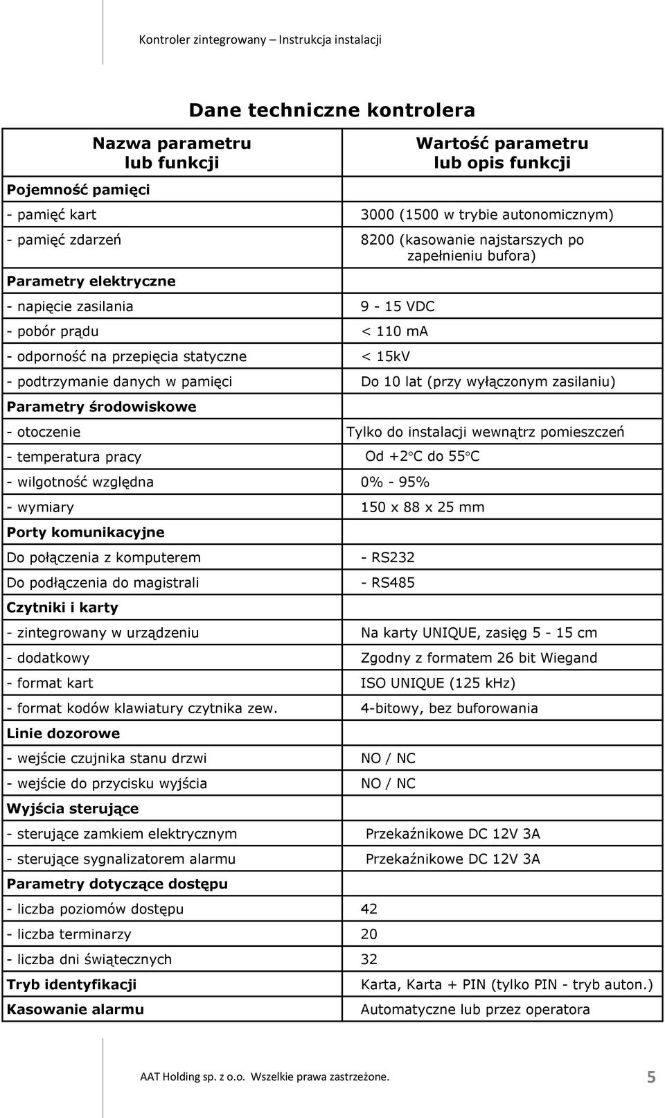 środowiskowe - otoczenie Tylko do instalacji wewnątrz pomieszczeń - temperatura pracy Od +2 C do 55 C - wilgotność względna 0% - 95% Porty komunikacyjne Do połączenia z komputerem Do podłączenia do