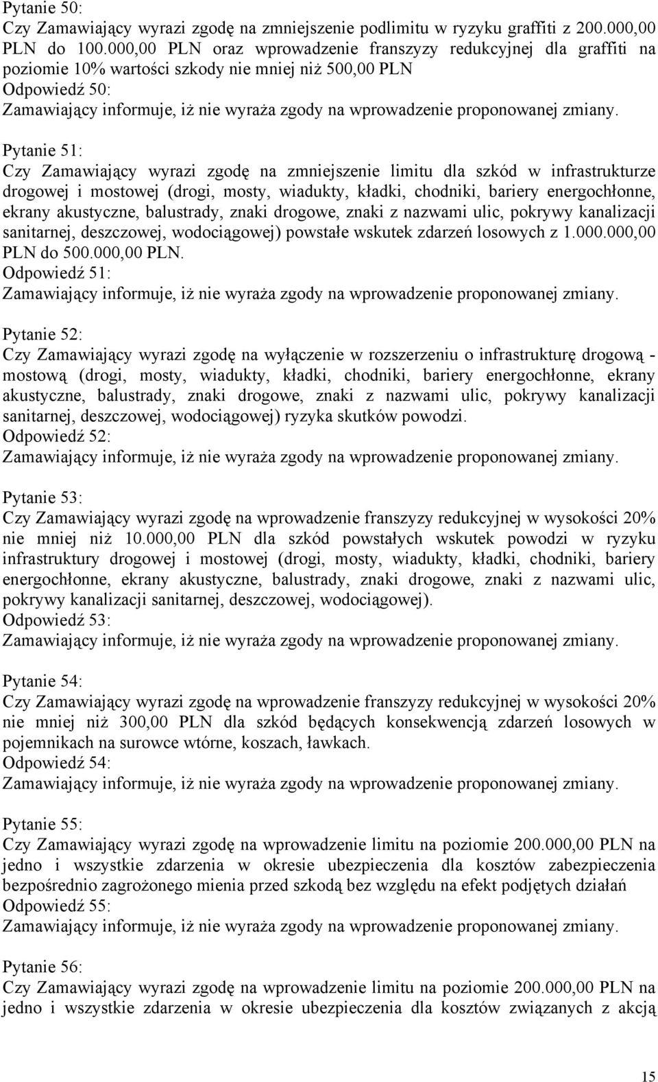 dla szkód w infrastrukturze drogowej i mostowej (drogi, mosty, wiadukty, kładki, chodniki, bariery energochłonne, ekrany akustyczne, balustrady, znaki drogowe, znaki z nazwami ulic, pokrywy