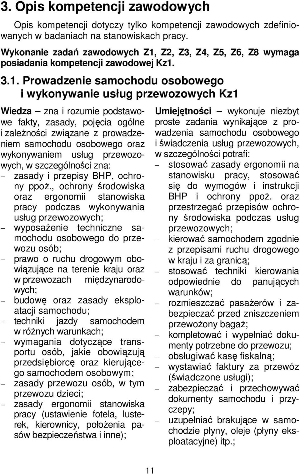 Z2, Z3, Z4, Z5, Z6, Z8 wymaga posiadania kompetencji zawodowej Kz1.