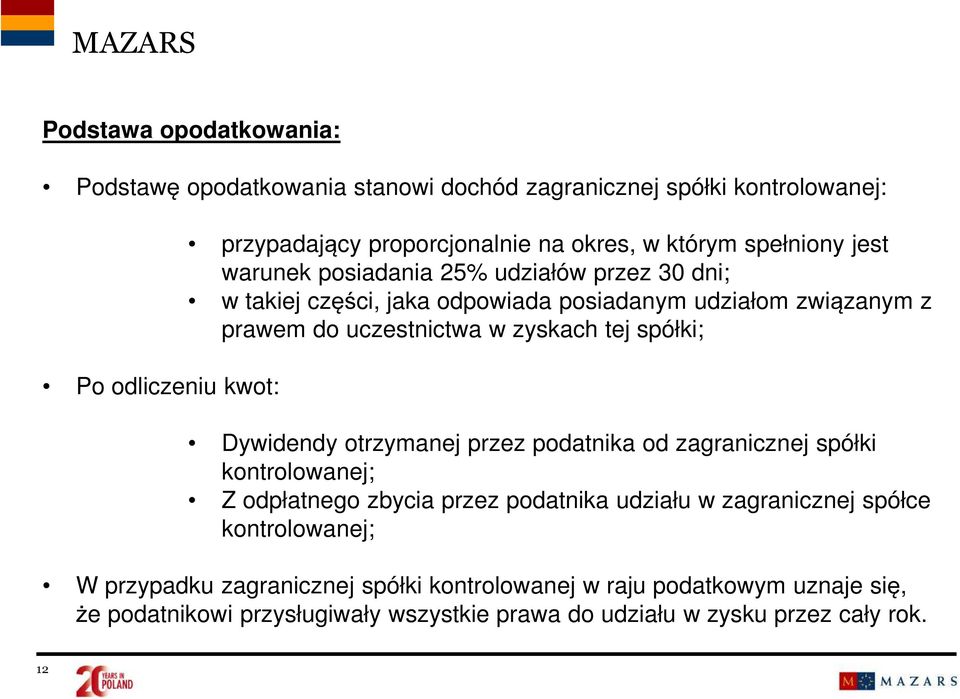 zyskach tej spółki; Dywidendy otrzymanej przez podatnika od zagranicznej spółki kontrolowanej; Z odpłatnego zbycia przez podatnika udziału w zagranicznej spółce