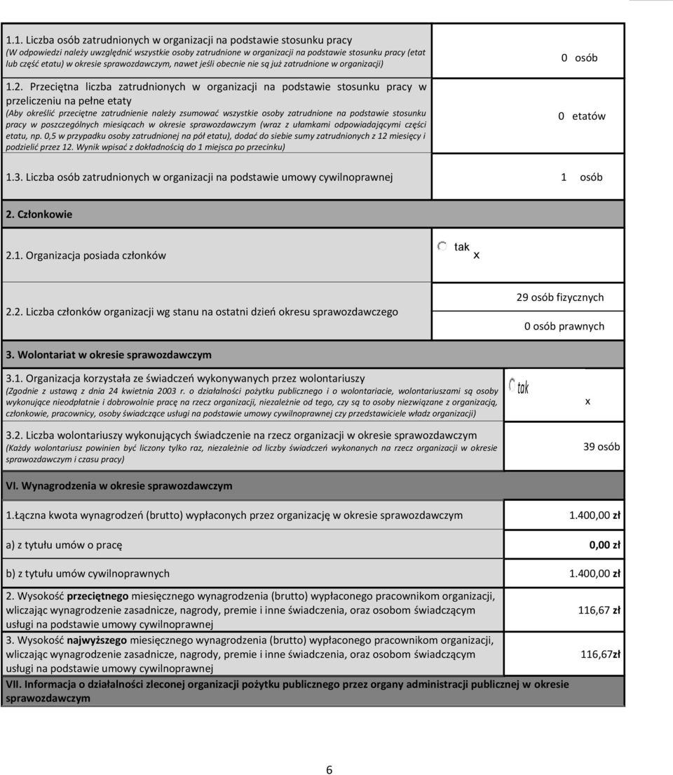 Przeciętna liczba zatrudnionych w organizacji na podstawie stosunku pracy w przeliczeniu na pełne etaty (Aby określić przeciętne zatrudnienie należy zsumować wszystkie osoby zatrudnione na podstawie