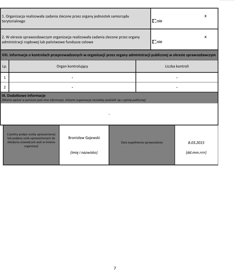 Informacje o kontrolach przeprowadzonych w organizacji przez organy administracji publicznej w okresie sprawozdawczym Lp. Organ kontrolujący Liczba kontroli 1 2 IX.