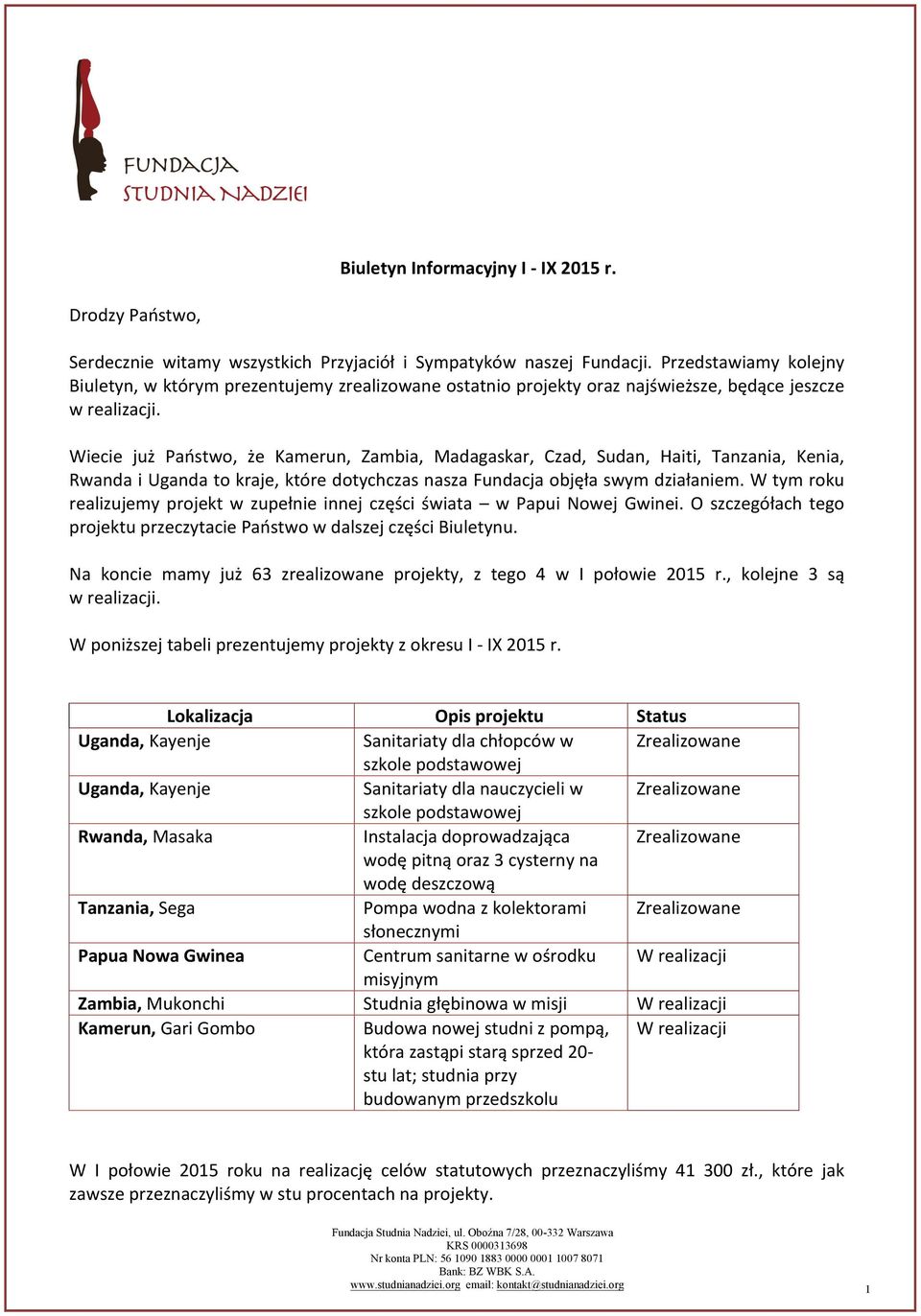 Wiecie już Państwo, że Kamerun, Zambia, Madagaskar, Czad, Sudan, Haiti, Tanzania, Kenia, Rwanda i Uganda to kraje, które dotychczas nasza Fundacja objęła swym działaniem.