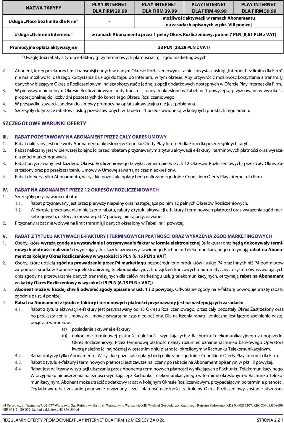 tytułu e-faktury (przy terminowych płatnościach) i zgód marketingowych. 2.