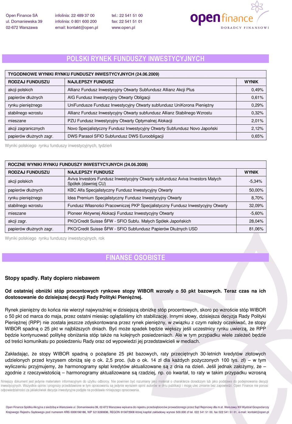 0,61% rynku pienięŝnego UniFundusze Fundusz Inwestycyjny Otwarty subfundusz UniKorona PienięŜny 0,29% stabilnego wzrostu Allianz Fundusz Inwestycyjny Otwarty subfundusz Allianz Stabilnego Wzrostu