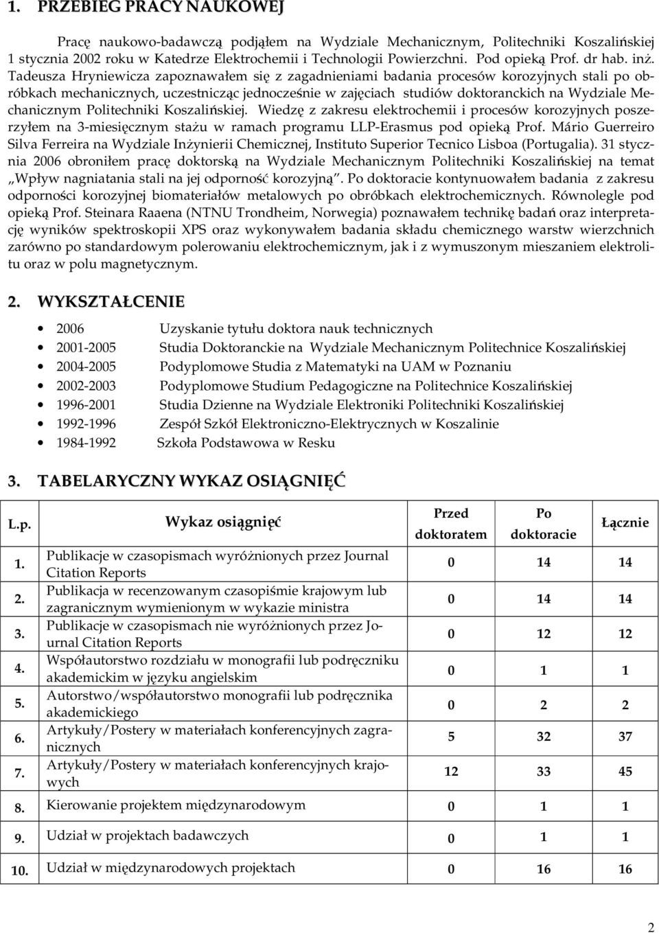 Tadeusza Hryniewicza zapoznawałem się z zagadnieniami badania procesów korozyjnych stali po obróbkach mechanicznych, uczestnicząc jednocześnie w zajęciach studiów doktoranckich na Wydziale