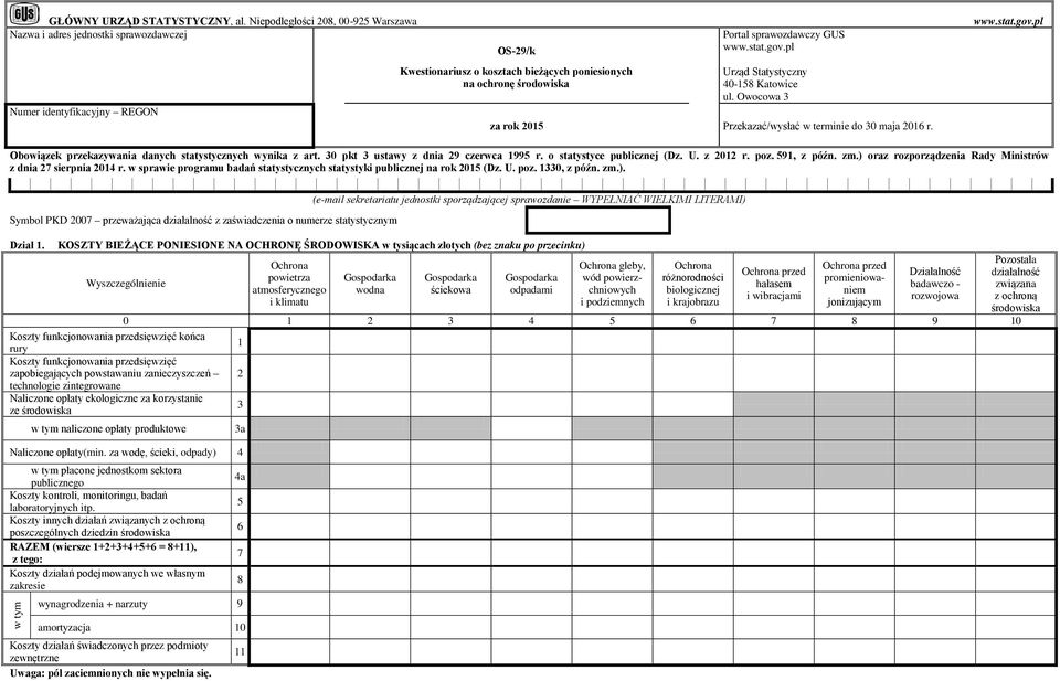 sprawozdawczy GUS www.stat.gov.pl Urząd Statystyczny 40-58 Katowice ul. Owocowa 3 za rok 205 Przekazać/wysłać w terminie do 30 maja 206 r. www.stat.gov.pl Obowiązek przekazywania danych statystycznych wynika z art.