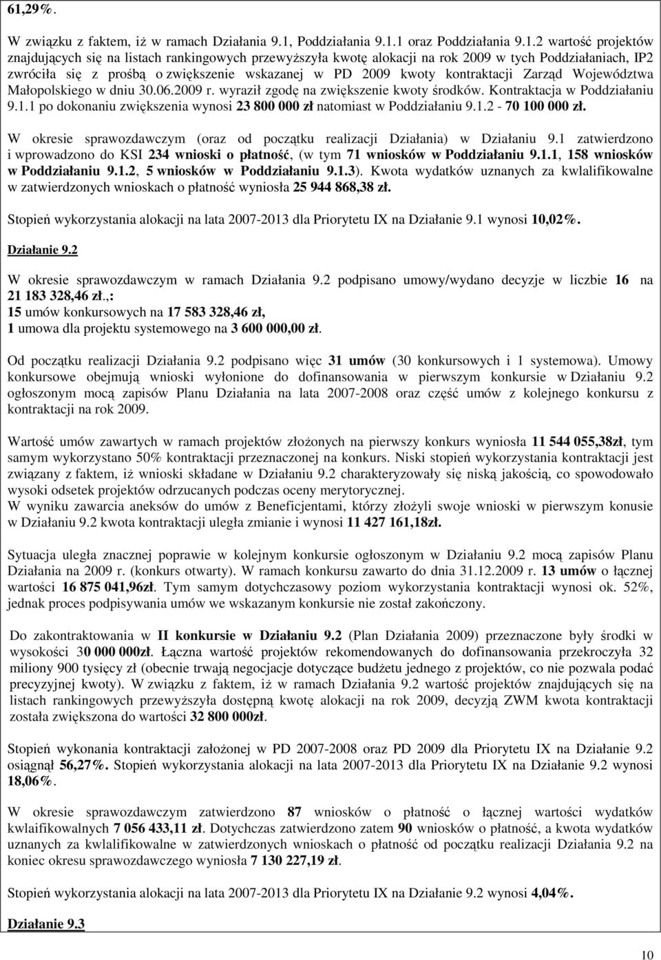 Kontraktacja w Poddziałaniu 9.1.1 po dokonaniu zwiększenia wynosi 23 800 000 zł natomiast w Poddziałaniu 9.1.2-70 100 000 zł.