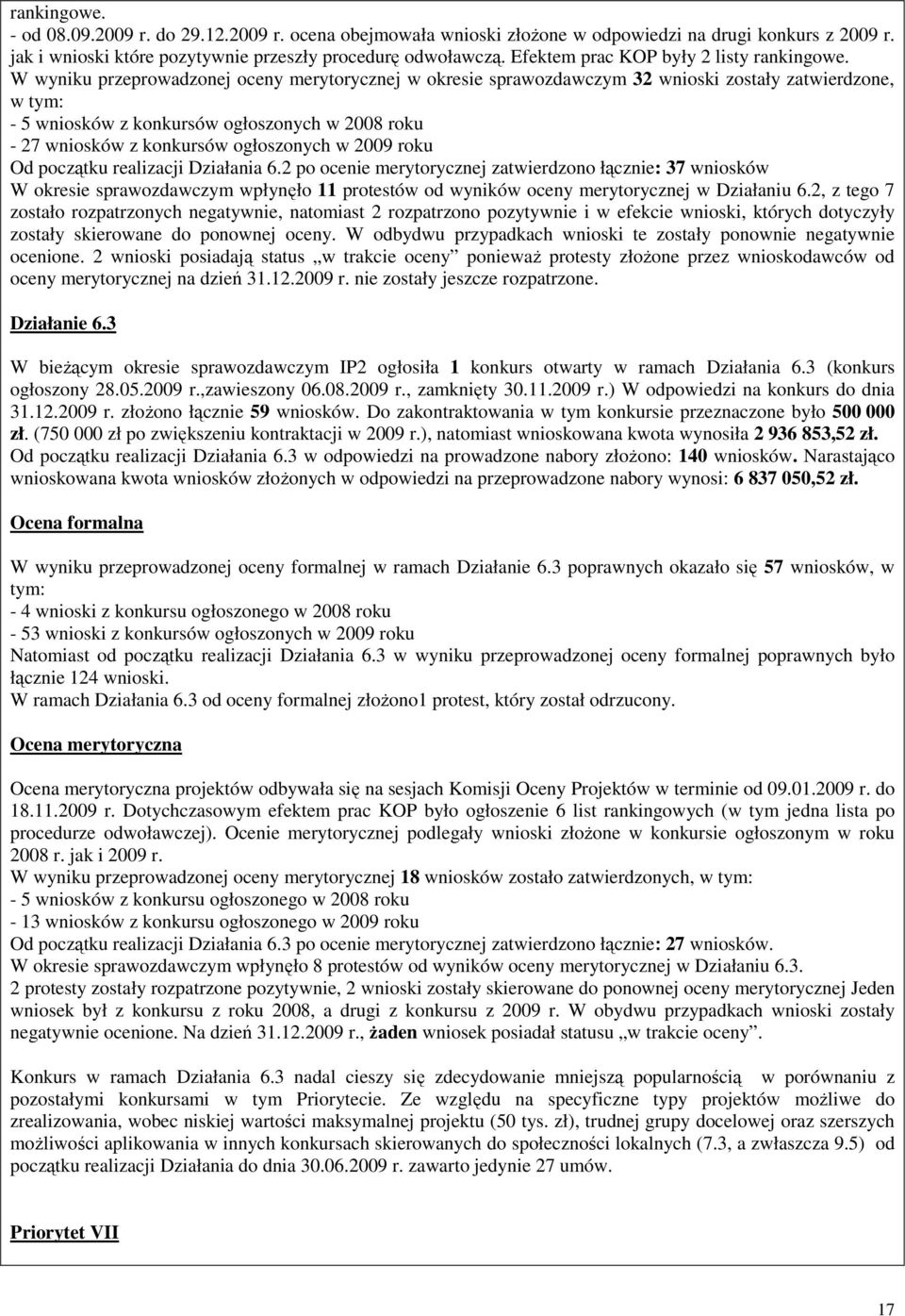 W wyniku przeprowadzonej oceny merytorycznej w okresie sprawozdawczym 32 wnioski zostały zatwierdzone, w tym: - 5 wniosków z konkursów ogłoszonych w 2008 roku - 27 wniosków z konkursów ogłoszonych w