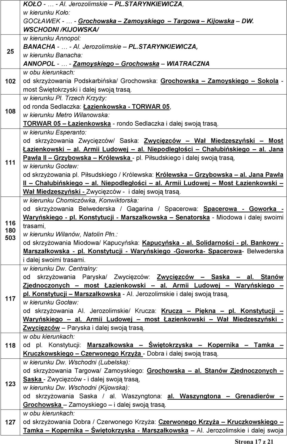 STARYNKIEWICZA, w kierunku Banacha: ANNOPOL - - Zamoyskiego Grochowska WIATRACZNA od skrzyżowania Podskarbińska/ Grochowska: Grochowska Zamoyskiego Sokola - most Świętokrzyski i dalej swoją trasą.