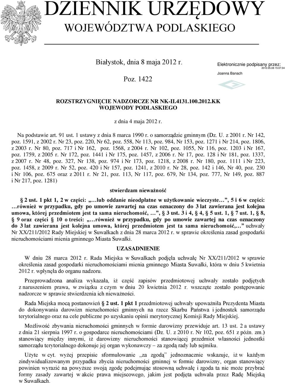 1806, z 2003 r. Nr 80, poz. 717 i Nr 162, poz. 1568, z 2004 r. Nr 102, poz. 1055, Nr 116, poz. 1203 i Nr 167, poz. 1759, z 2005 r. Nr 172, poz. 1441 i Nr 175, poz. 1457, z 2006 r. Nr 17, poz.