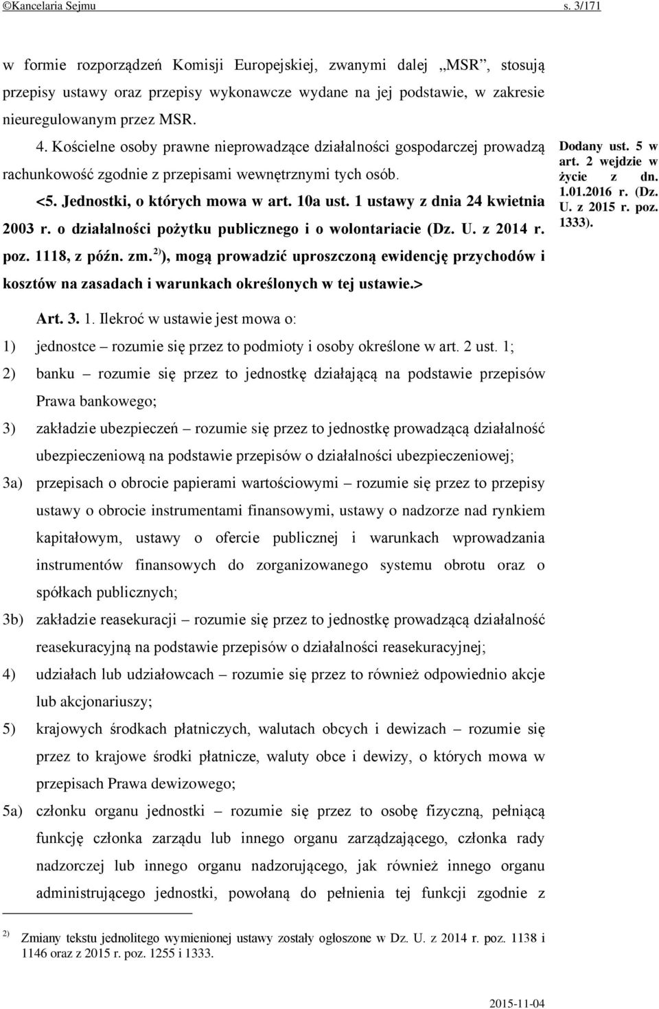 1 ustawy z dnia 24 kwietnia 2003 r. o działalności pożytku publicznego i o wolontariacie (Dz. U. z 2014 r. poz. 1118, z późn. zm.