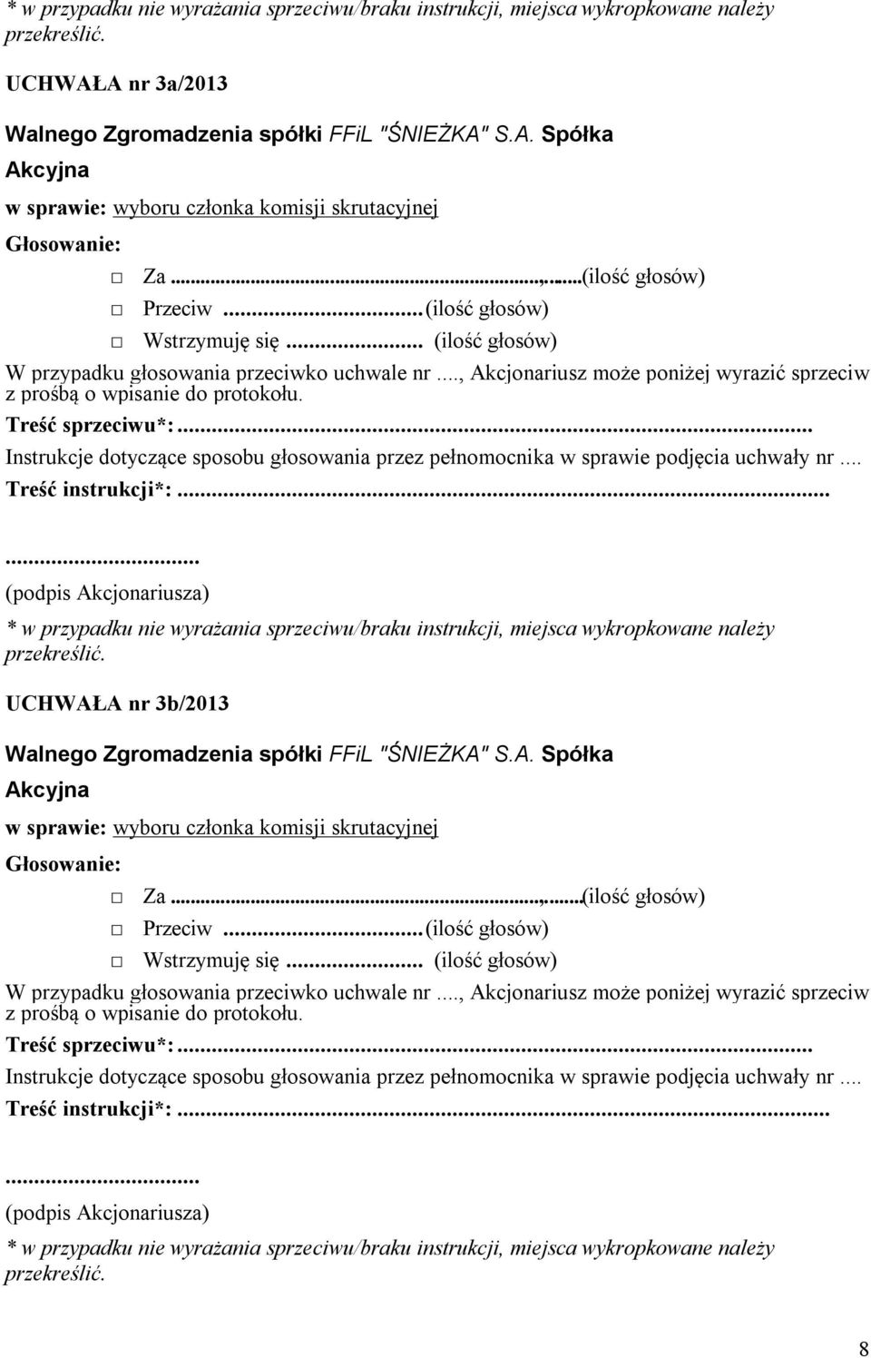 (ilość głosów) UCHWAŁA nr 3b/2013 w sprawie: wyboru