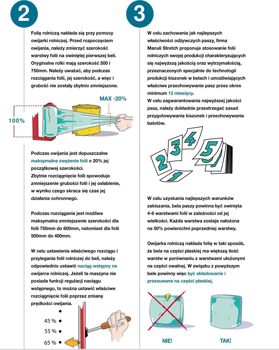 MAX -20% W celu zachowania jak najlepszych właściwości odżywczych paszy, firma Manuli Stretch proponuje stosowanie folii rolniczych swojej produkcji charakteryzujących się najwyższą jakością oraz