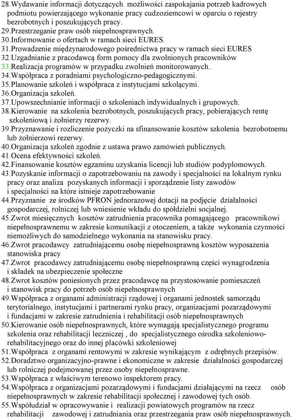 Uzgadnianie z pracodawcą form pomocy dla zwolnionych pracowników 33.Realizacja programów w przypadku zwolnień monitorowanych.. 34.Współpraca z poradniami psychologiczno-pedagogicznymi. 35.