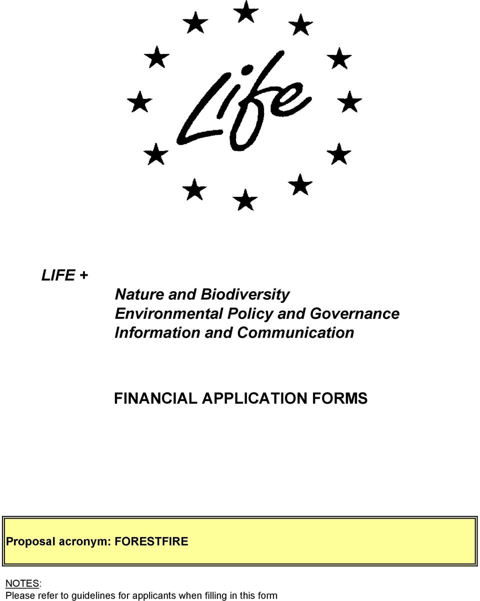 Communication FINANCIAL APPLICATION FORMS NOTES: