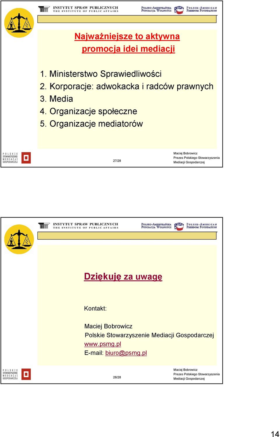 Korporacje: adwokacka i radców prawnych 3. Media 4.