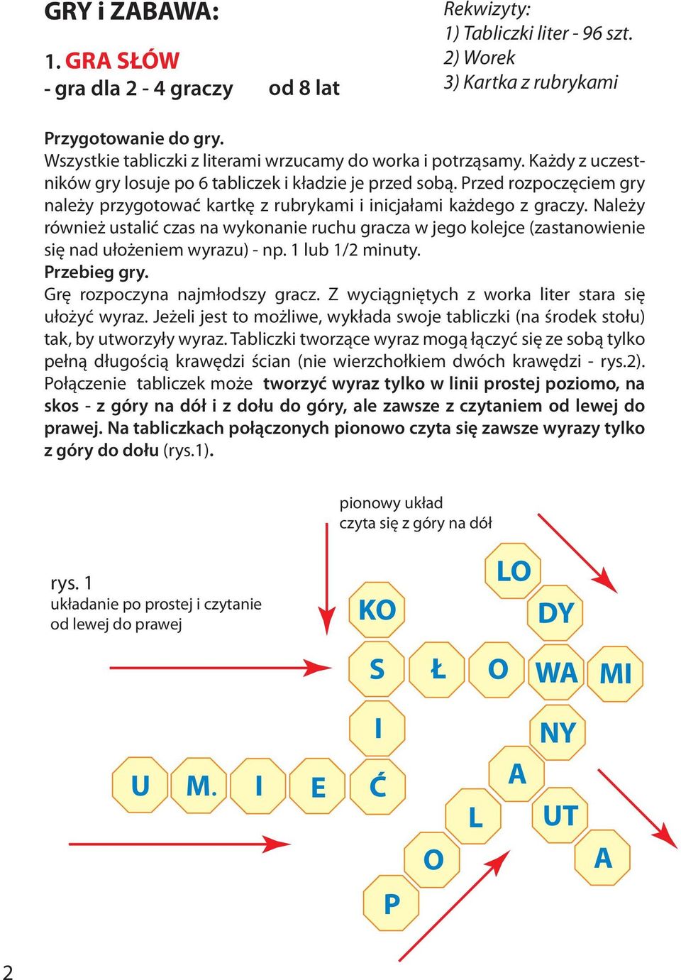 Należy również ustalić czas na wykonanie ruchu gracza w jego kolejce (zastanowienie się nad ułożeniem wyrazu) - np. 1 lub 1/2 minuty. Przebieg gry. Grę rozpoczyna najmłodszy gracz.